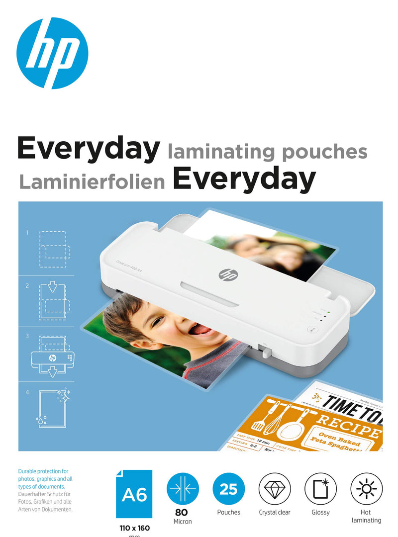 HP Everyday A6 80 Micron Glossy Clear Hot Laminating Pouches (Pack of 25