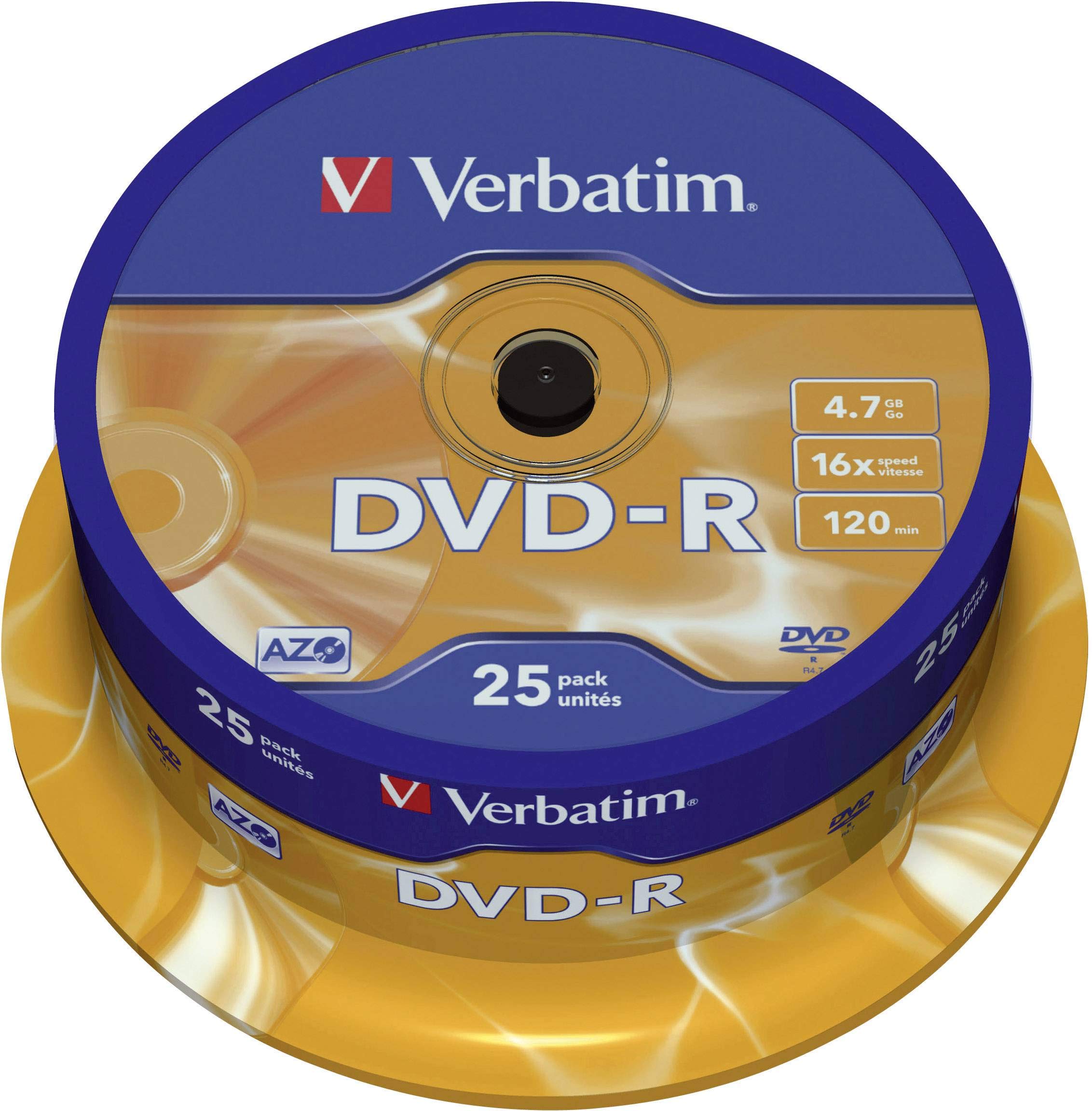 Verbatim DVD-R 16x Matt Silver 4.7GB, 25er Pack Spindel, DVD Rohlinge beschreibbar, 16-fache Brenngeschwindigkeit & Hardcoat Scratch Guard, DVD-R Rohlinge, DVD leer, Rohlinge DVD