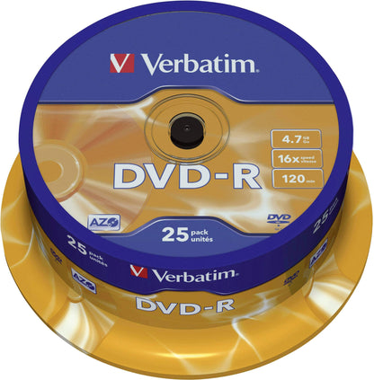 Verbatim DVD-R 16x Matt Silver 4.7GB, 25er Pack Spindel, DVD Rohlinge beschreibbar, 16-fache Brenngeschwindigkeit & Hardcoat Scratch Guard, DVD-R Rohlinge, DVD leer, Rohlinge DVD