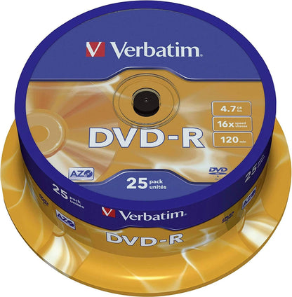 Verbatim DVD-R 16x Matt Silver 4.7GB, 25er Pack Spindel, DVD Rohlinge beschreibbar, 16-fache Brenngeschwindigkeit & Hardcoat Scratch Guard, DVD-R Rohlinge, DVD leer, Rohlinge DVD