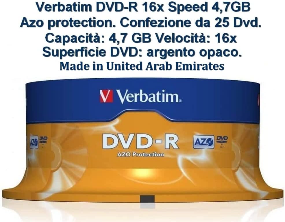 Verbatim DVD-R 16x Matt Silver 4.7GB, 25er Pack Spindel, DVD Rohlinge beschreibbar, 16-fache Brenngeschwindigkeit & Hardcoat Scratch Guard, DVD-R Rohlinge, DVD leer, Rohlinge DVD