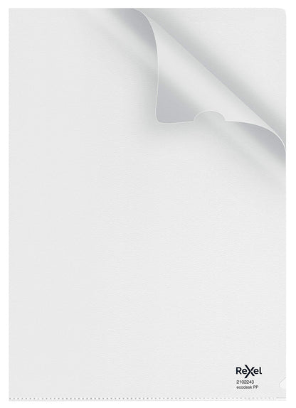 Rexel Ecodesk A4 Document Folders, Pack of 25,100% Recyclable, Eco friendly,140 Micron Thick, Embossed mat surface, 2102243, Clear