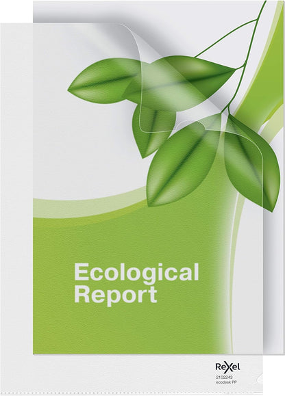 Rexel Ecodesk A4 Document Folders, Pack of 25,100% Recyclable, Eco friendly,140 Micron Thick, Embossed mat surface, 2102243, Clear