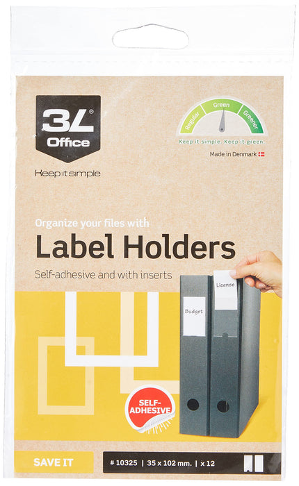 Pelltech TS-110528 3L Label Polypropylene Self-Adhesive Holder, 35mm x 102mm, Pack of 12