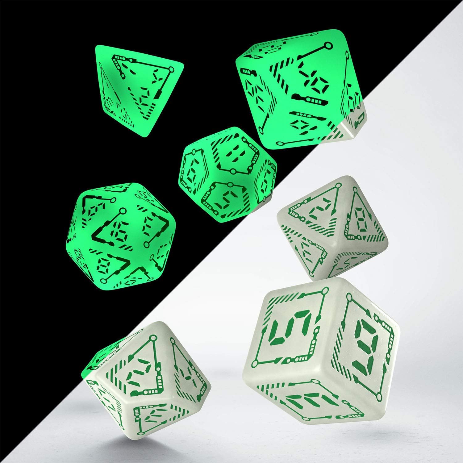Q-Workshop Digital Glowing Dice Set Radiant & Green (SDGT3NQWS)