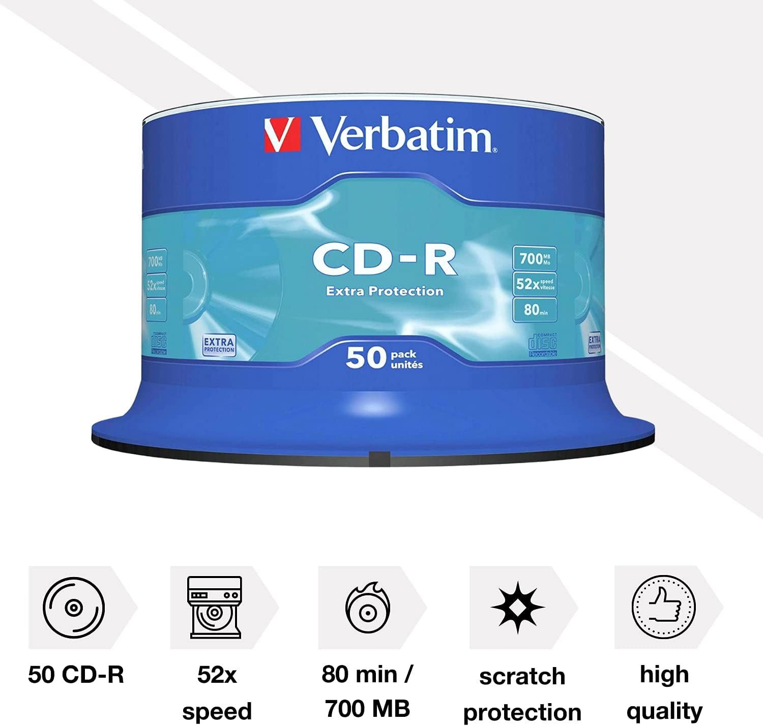 Verbatim 43351 700MB 52x Extra Protection CD-R - 50 Pack Spindle