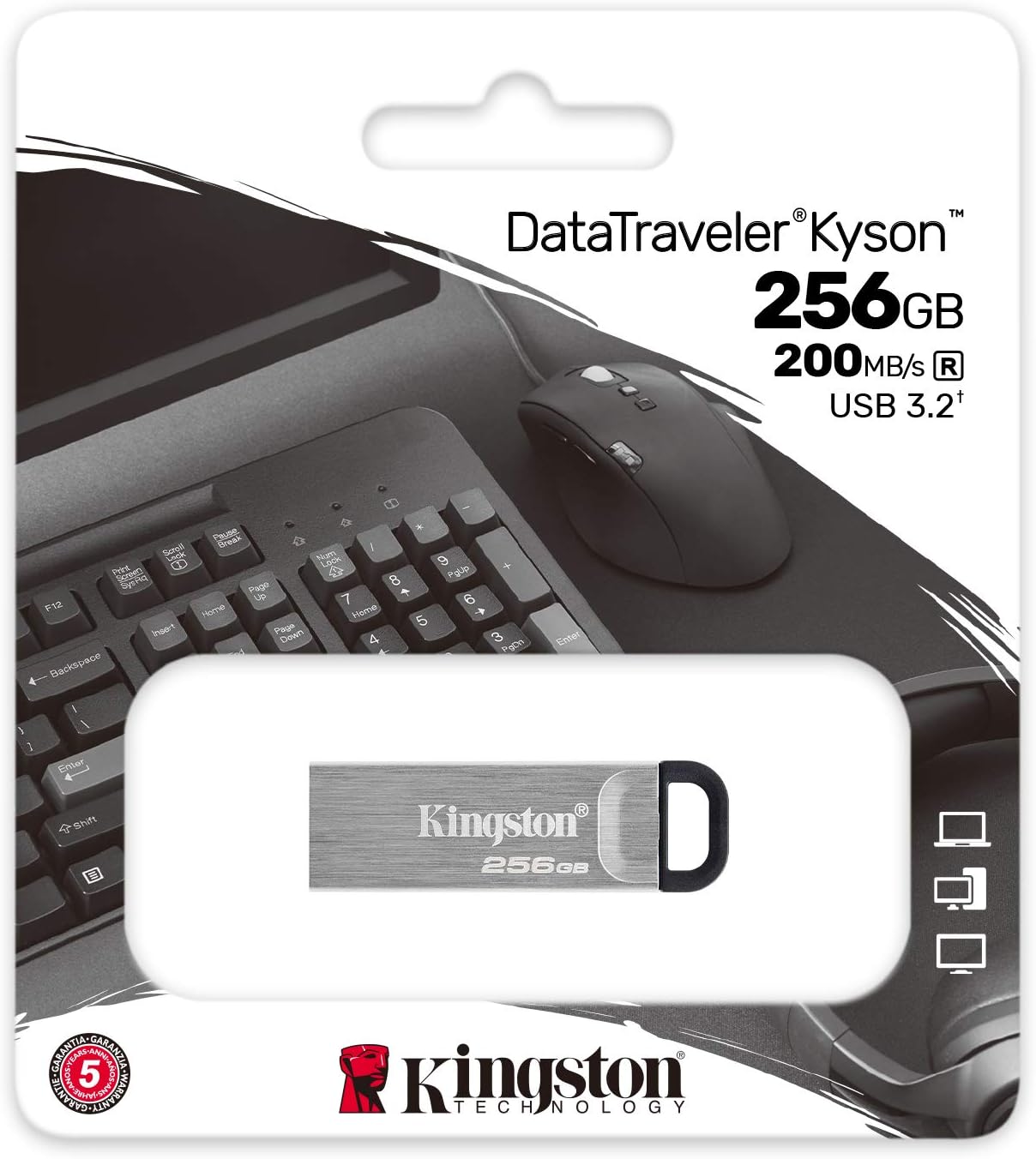 Kingston DataTraveler Kyson USB 3.2 Flash Drive 256GB - Gen 1 with Stylish Capless Metal Case