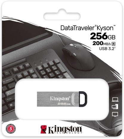 Kingston DataTraveler Kyson USB 3.2 Flash Drive 256GB - Gen 1 with Stylish Capless Metal Case