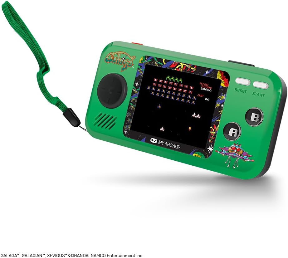 My Arcade Pocket Player Handheld Game Console: 3 Built In Games, Galaga, Galaxian, Xevious, Collectible, Full Color Display, Speaker, Volume Controls, Headphone Jack, Battery or Micro USB Powered