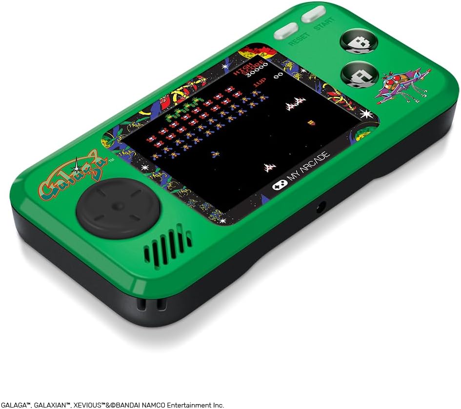 My Arcade Pocket Player Handheld Game Console: 3 Built In Games, Galaga, Galaxian, Xevious, Collectible, Full Color Display, Speaker, Volume Controls, Headphone Jack, Battery or Micro USB Powered