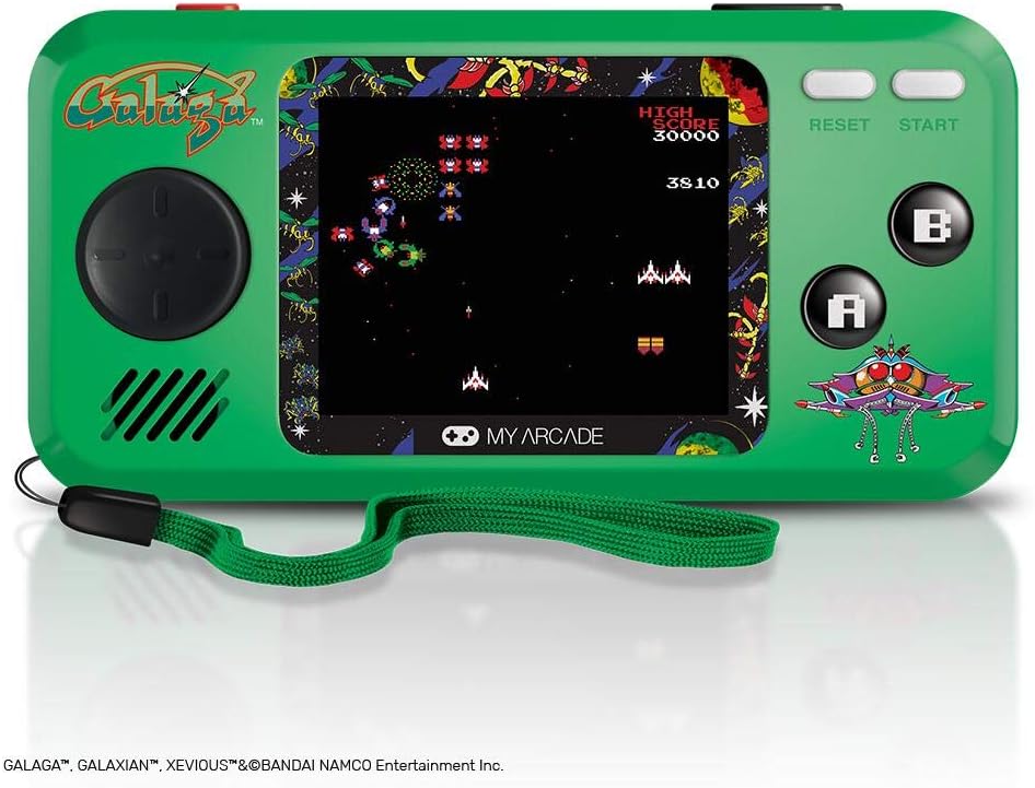 My Arcade Pocket Player Handheld Game Console: 3 Built In Games, Galaga, Galaxian, Xevious, Collectible, Full Color Display, Speaker, Volume Controls, Headphone Jack, Battery or Micro USB Powered