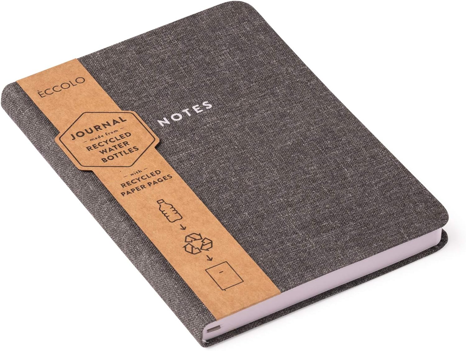 Eccolo 6x8" Flexible Cover Journal Made from Recycled Water Bottles, 256 Recycled Paper Pages, Lined Sheets, A5 Gray