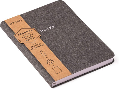 Eccolo 6x8" Flexible Cover Journal Made from Recycled Water Bottles, 256 Recycled Paper Pages, Lined Sheets, A5 Gray