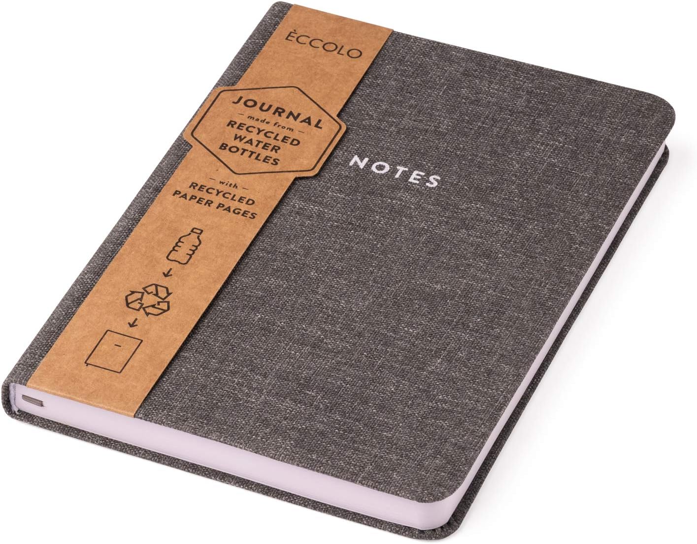 Eccolo 6x8" Flexible Cover Journal Made from Recycled Water Bottles, 256 Recycled Paper Pages, Lined Sheets, A5 Gray