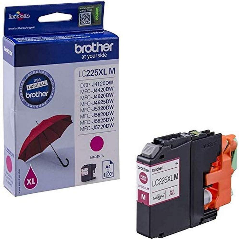 Brother LC225XLM - Cartucho de tinta magenta de larga duración (duración estimada: hasta 1.200 páginas según ISO/IEC 24711