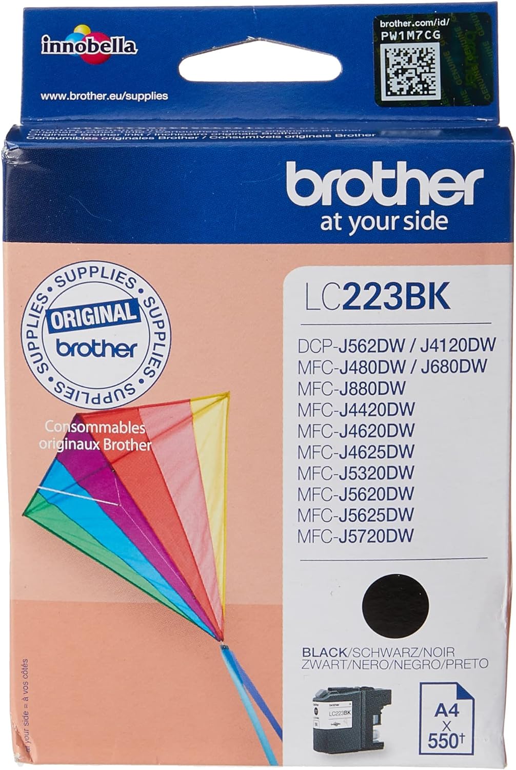 Brother LC-223BK Inkjet Cartridge, Black, Single Pack, Standard Yield, Includes 1 x Inkjet Cartridge, Brother Genuine Supplies