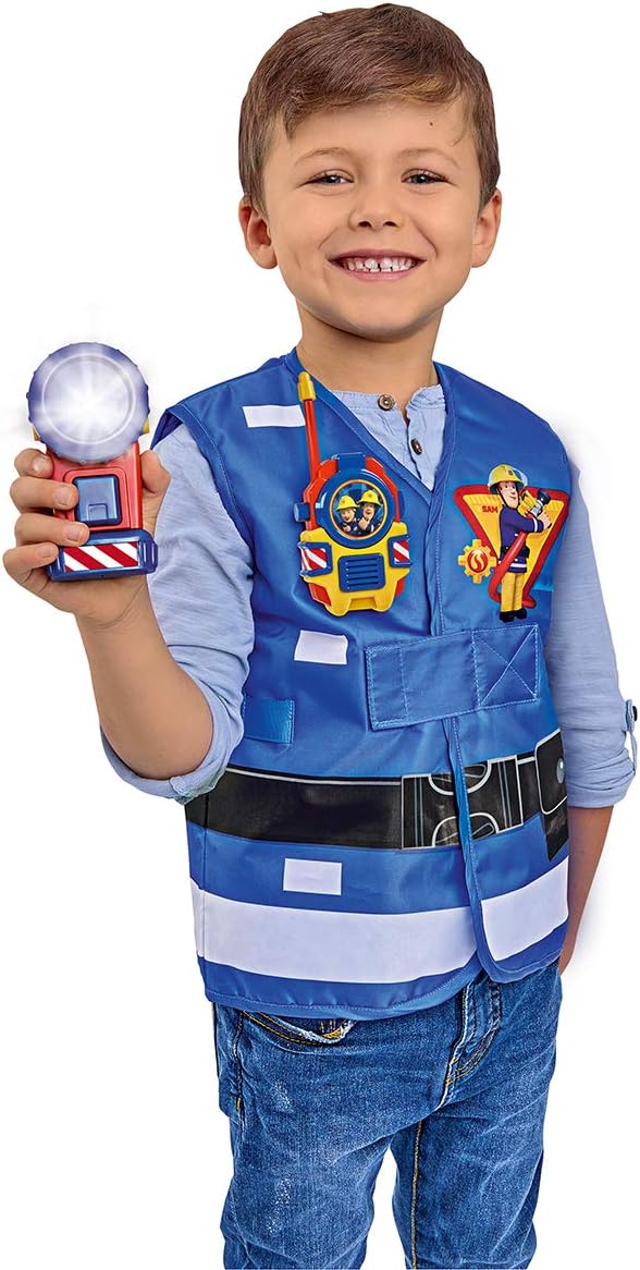 Simba 109252477 Fireman Sam Costume, for Children from 3 Years, Fire Brigade Rescue Set with Fireman Sam Vest, Walkie Talkie and Torch