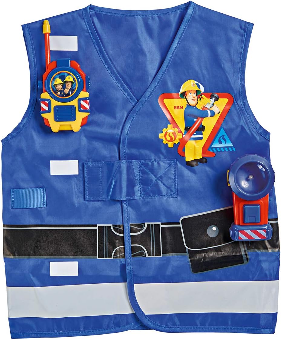Simba 109252477 Fireman Sam Costume, for Children from 3 Years, Fire Brigade Rescue Set with Fireman Sam Vest, Walkie Talkie and Torch