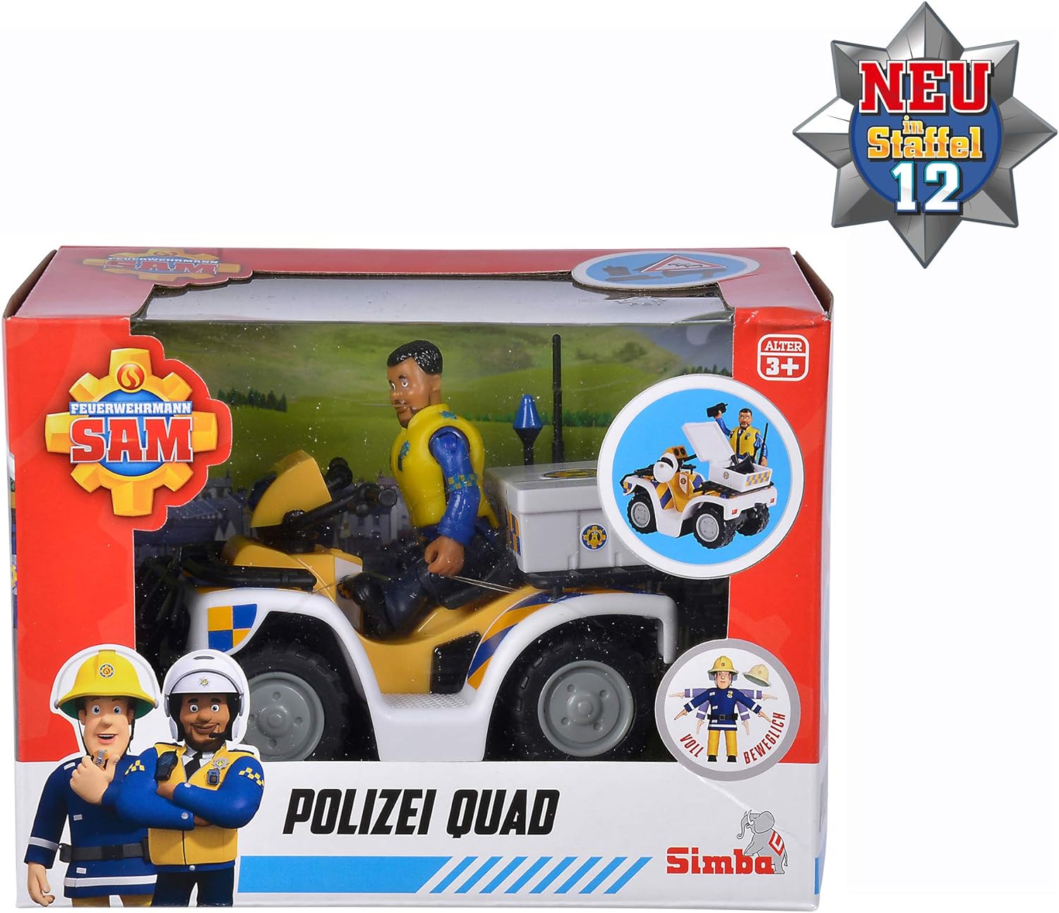 Simba 109251093 Fireman Sam Police Quad with Malcolm Figure, with Accessories, Season 12, from 3 Years