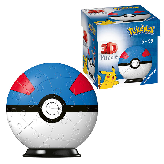 Ravensburger Pokemon Great Ball - 3D Jigsaw Puzzle Ball for Kids Age 6 Years Up - 55 Pieces - No Glue Required - Pokeball, White
