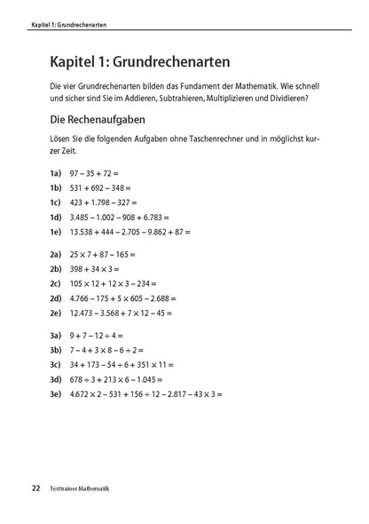 Testtrainer Mathematik: Sicher rechnen im Eignungstest und Einstellungstest | Grundrechenarten, Bruchrechnen, Textaufgaben, Dreisatz, Prozentrechnen ... | Rund 1.000 Aufgaben mit allen Lösungswegen