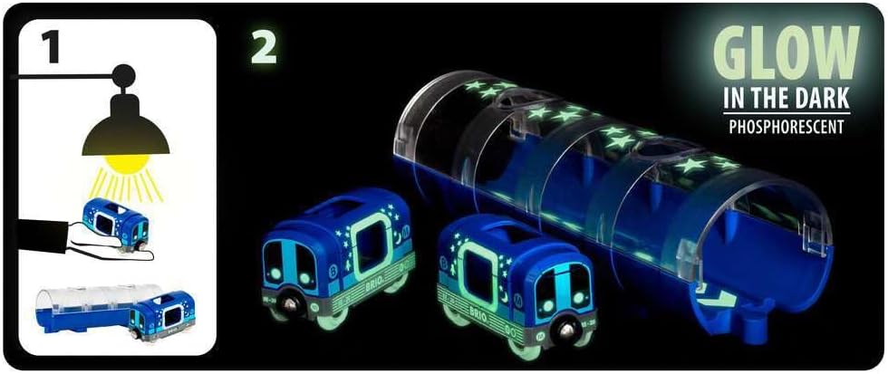 BRIO World Glow in the Dark Metro Train & Tunnel for Kids Age 3 Years Up - Compatible with all BRIO Railway Sets & Accessories