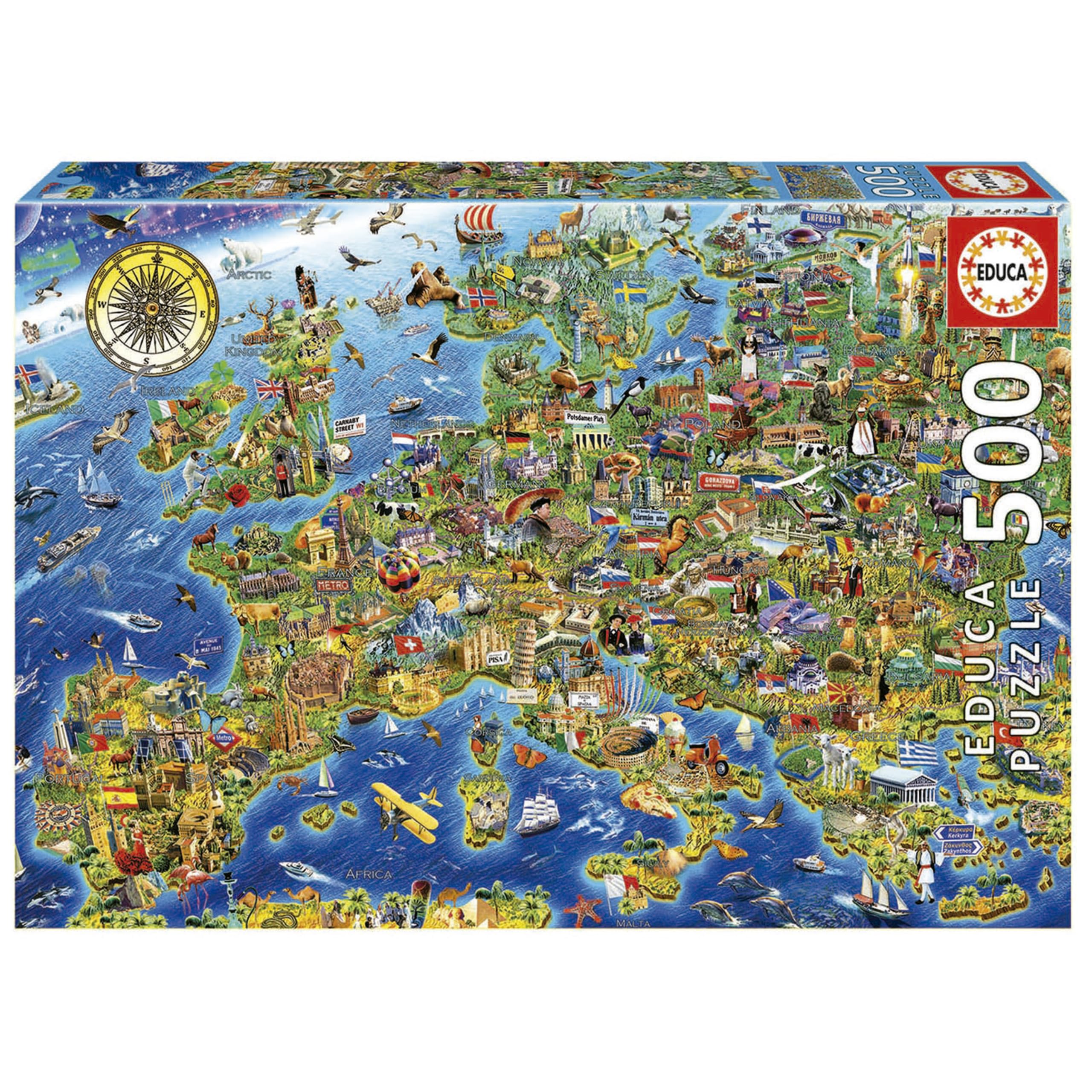 Educa - Puzzel met 500 stukjes voor volwassenen, gekke kaart van Europa, 500 stukjes puzzel voor volwassenen en kinderen vanaf 11 jaar, landkaart, Europa (17962