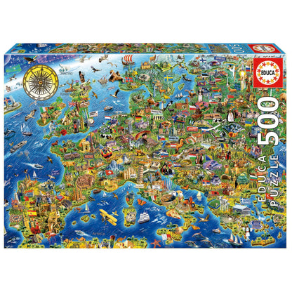 Educa - Puzzel met 500 stukjes voor volwassenen, gekke kaart van Europa, 500 stukjes puzzel voor volwassenen en kinderen vanaf 11 jaar, landkaart, Europa (17962