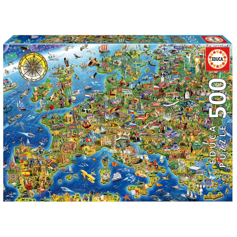 Educa - Puzzel met 500 stukjes voor volwassenen, gekke kaart van Europa, 500 stukjes puzzel voor volwassenen en kinderen vanaf 11 jaar, landkaart, Europa (17962