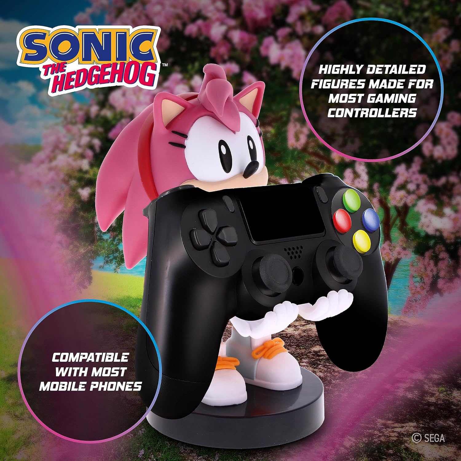 Cable Guys - Amy Rose Sonic the Hedgehog Gaming Accessories Holder & Phone Holder for most Controller (Xbox, Play Station, Nintendo Switch) & Phone