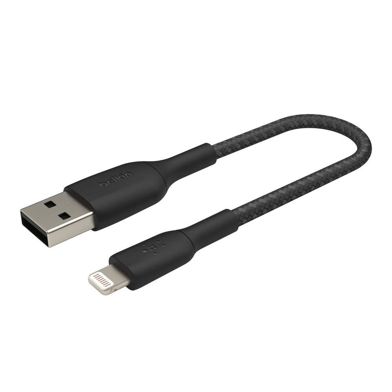 Belkin Braided Lightning Cable (Boost Charge Lightning to USB Cable for iPhone, iPad, AirPods) MFi-Certified iPhone Charging Cable, Braided Lightning Cable (0.15 m, Black