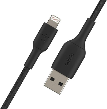 Belkin Braided Lightning Cable (Boost Charge Lightning to USB Cable for iPhone, iPad, AirPods) MFi-Certified iPhone Charging Cable, Braided Lightning Cable (0.15 m, Black