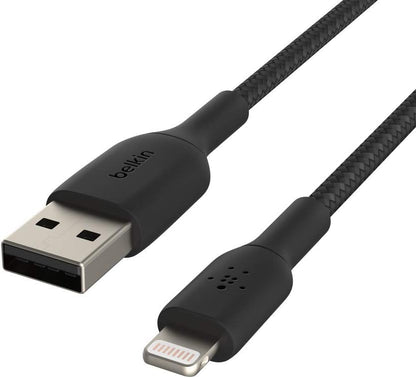 Belkin Braided Lightning Cable (Boost Charge Lightning to USB Cable for iPhone, iPad, AirPods) MFi-Certified iPhone Charging Cable, Braided Lightning Cable (0.15 m, Black