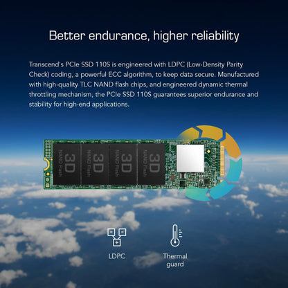 Transcend MTE110S 256 GB NVMe PCIe Gen3 x4 M.2 2280 Internal Solid State Drive (SSD) 3D TLC NAND (TS256GMTE110S