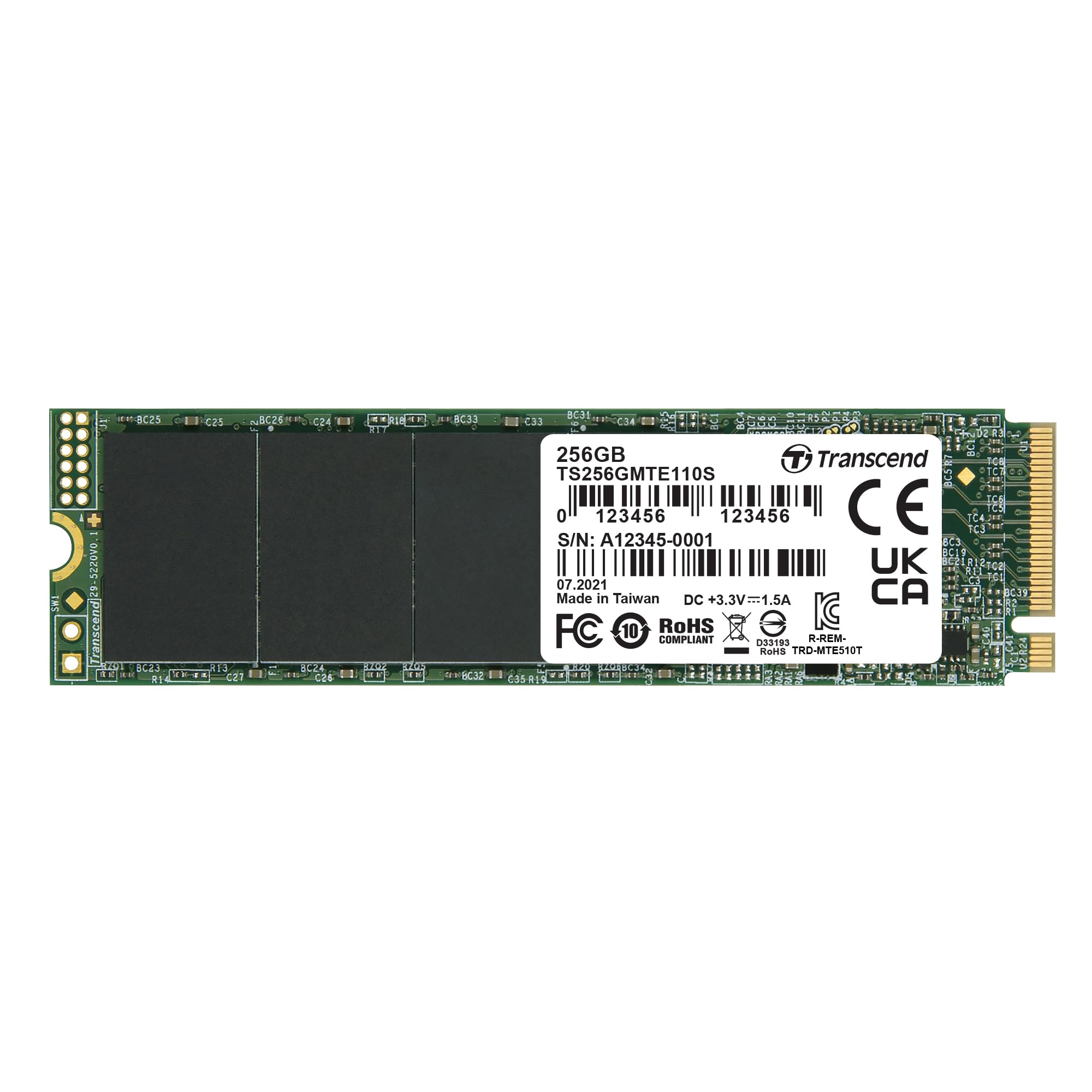 Transcend MTE110S 256 GB NVMe PCIe Gen3 x4 M.2 2280 Internal Solid State Drive (SSD) 3D TLC NAND (TS256GMTE110S