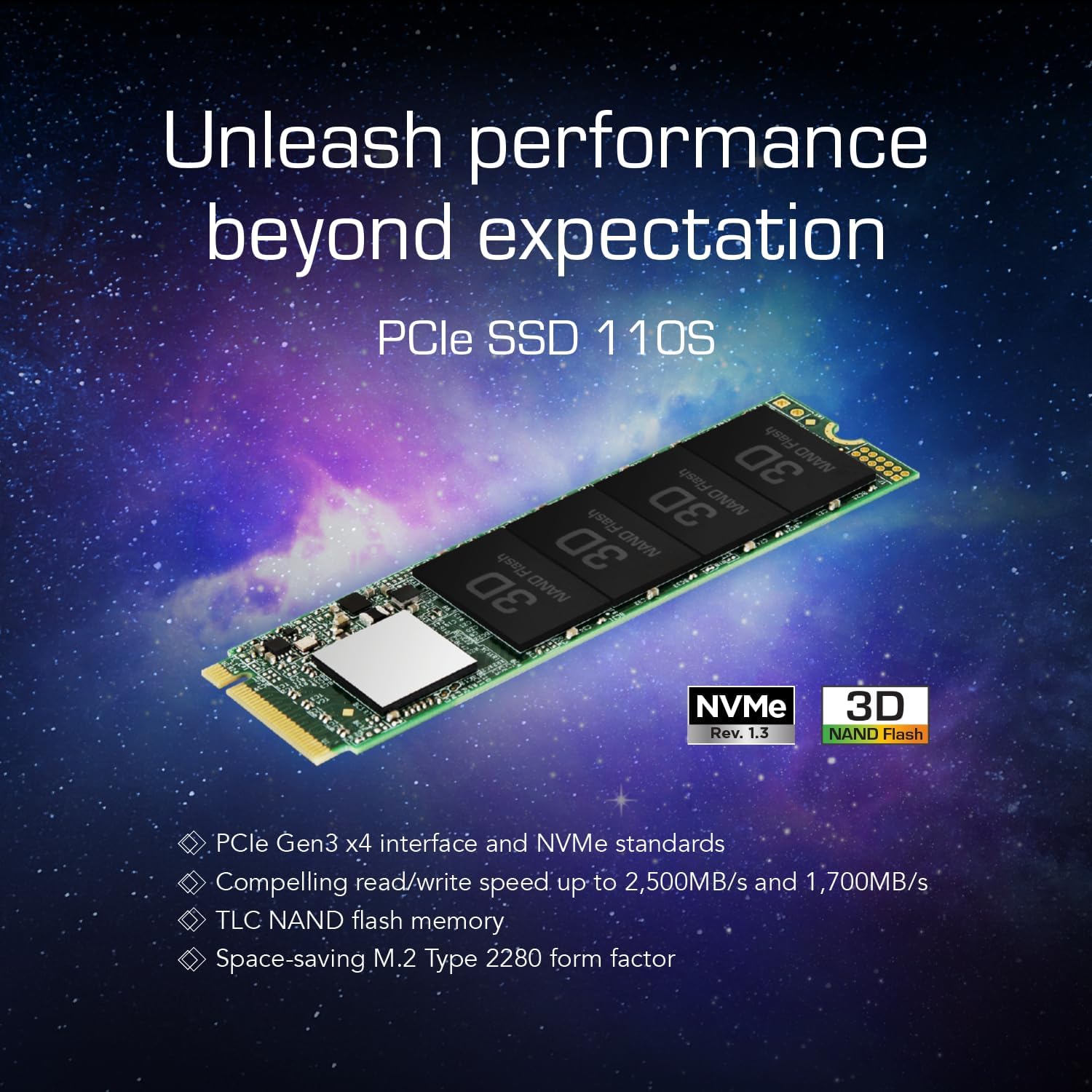 Transcend MTE110S 256 GB NVMe PCIe Gen3 x4 M.2 2280 Internal Solid State Drive (SSD) 3D TLC NAND (TS256GMTE110S