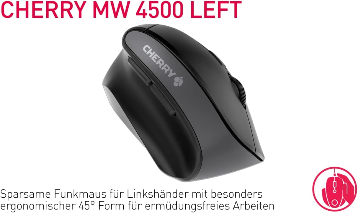 Cherry MW 4500 USB Wireless Vertical Mouse Left Hand 6 Buttons Scroll Wheel Black JW-4550