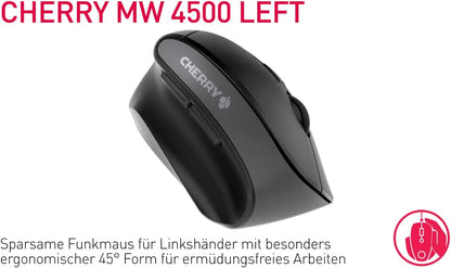 Cherry MW 4500 USB Wireless Vertical Mouse Left Hand 6 Buttons Scroll Wheel Black JW-4550