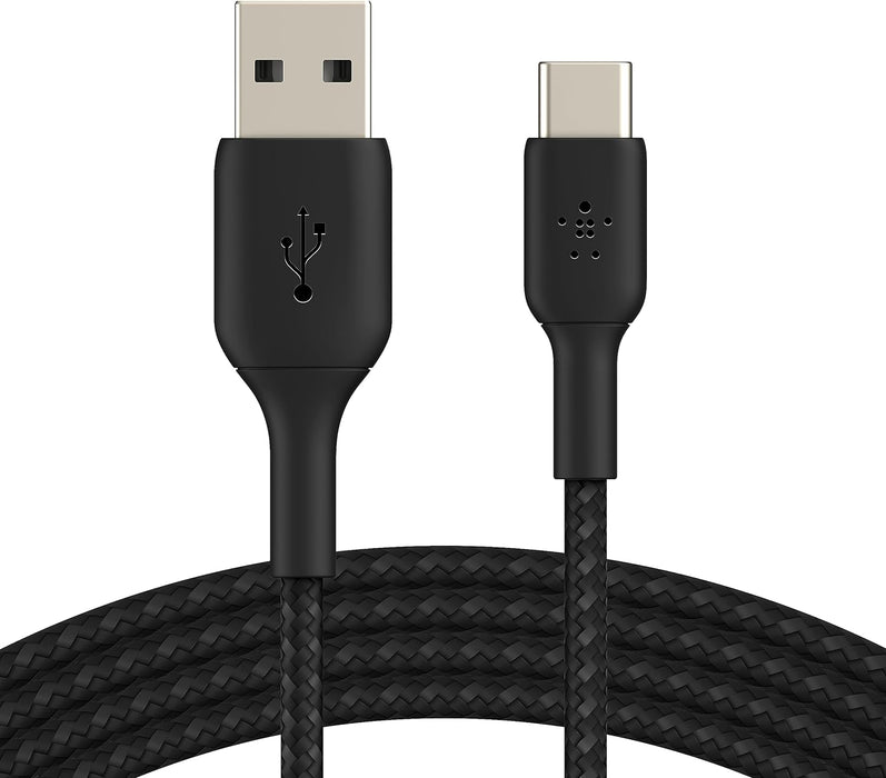 Belkin BoostCharge Braided USB C charger cable, USB-C to USB-A cable, USB type C charging cable for iPhone 15, Samsung Galaxy S23, Google Pixel, iPad, MacBook, Nintendo Switch and more - 2m