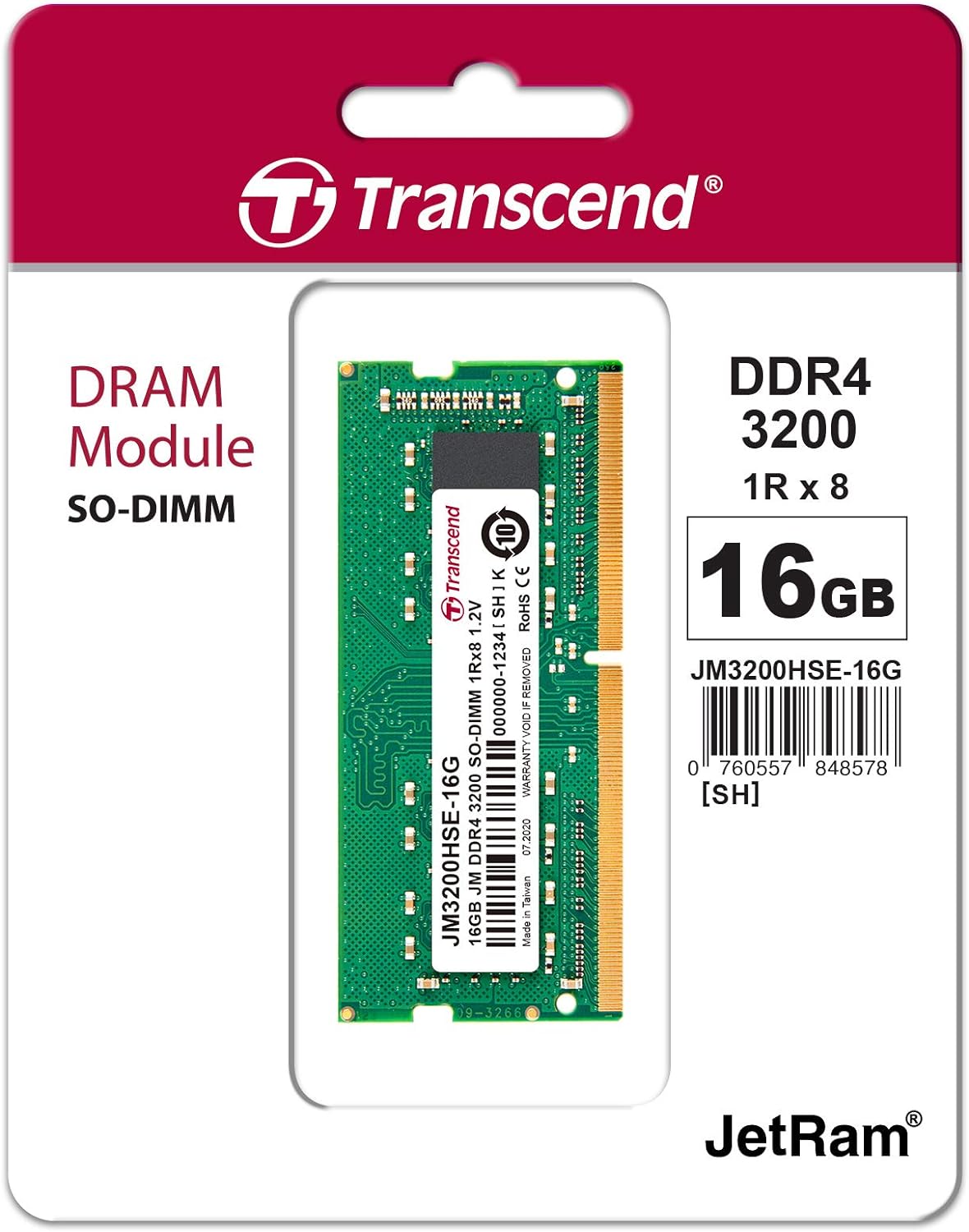 Transcend JM3200HSE-16G |DDR4-3200 Unbuffered SO-DIMM 16GB