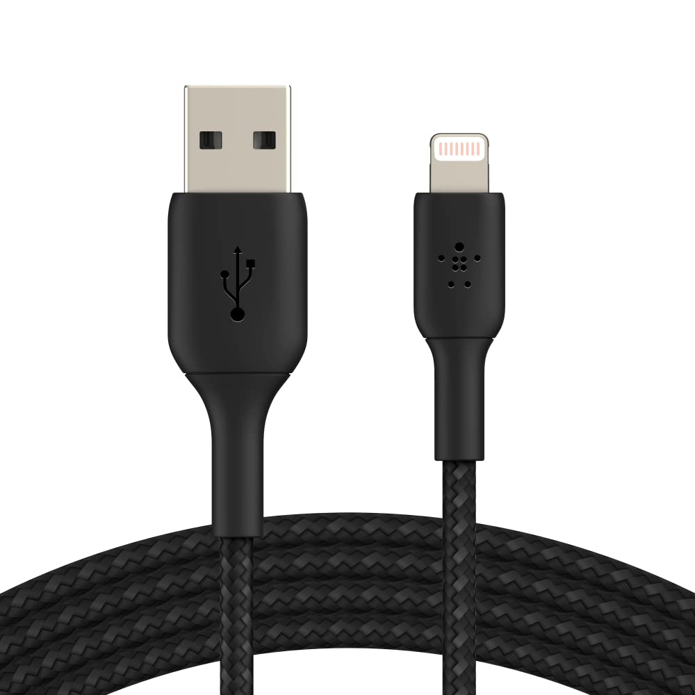 Belkin Braided Lightning Cable (Boost Charge Lightning To USB Cable IPhone, IPad, AirPods) MFi-Certified IPhone Charging Cable, Braided Lightning Cable (2m, Black