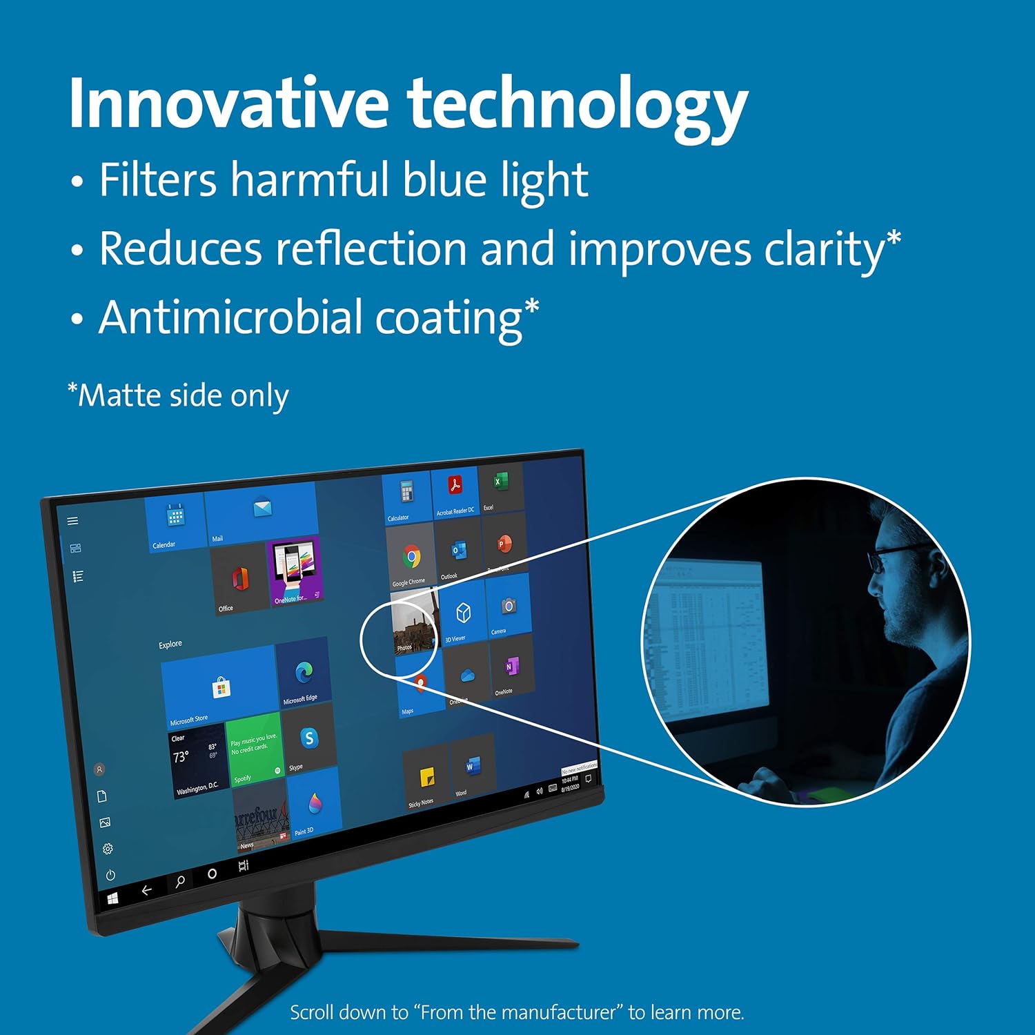 Kensington Anti Glare Computer Screen Filter - Anti-Glare and Blue Light Reduction Monitor Filter for 21.5 inch Monitors, Glare & Reflection Reducing Screen Protector, Improves Clarity (627555