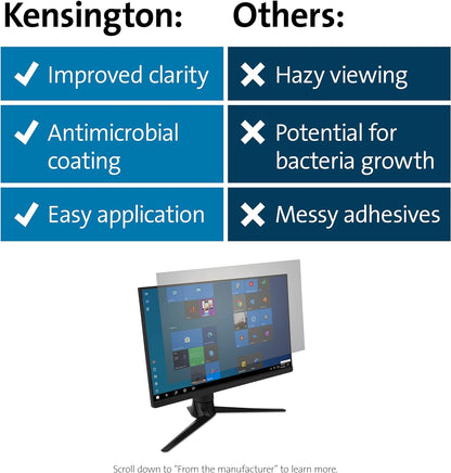 Kensington Anti Glare Computer Screen Filter - Anti-Glare and Blue Light Reduction Monitor Filter for 21.5 inch Monitors, Glare & Reflection Reducing Screen Protector, Improves Clarity (627555