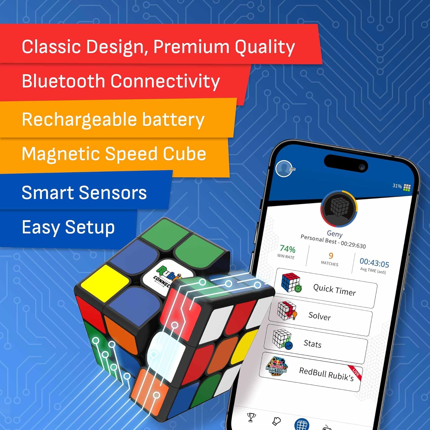 The Original Rubik’s Connected - Smart Digital Electronic Rubik’s Cube That Allows You to Compete with Friends & Cubers Across The Globe. App-Enabled STEM Puzzle That Fits All Ages and Capabilities