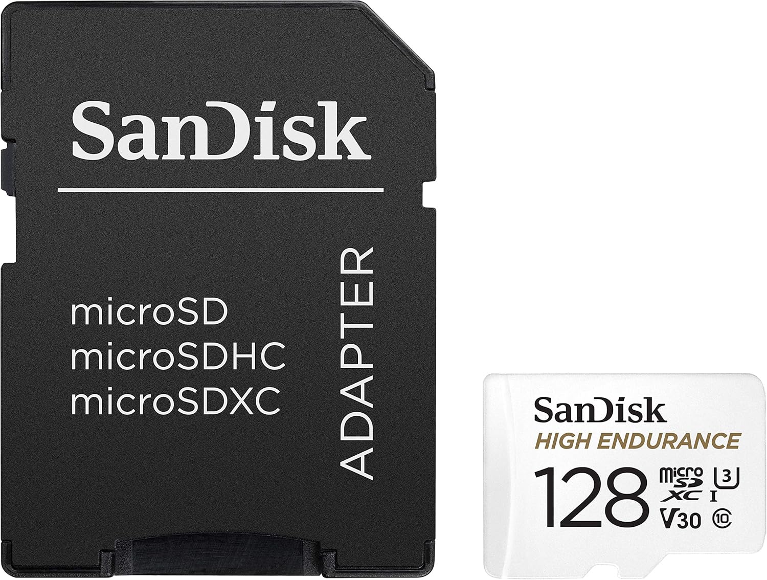 SanDisk 128GB High Endurance microSDXC card for IP cams & dash cams + SD adapter up to 10,000 Hours Full HD / 4K videos up to 100 MB/s UHS-I Class 10 U3 V30