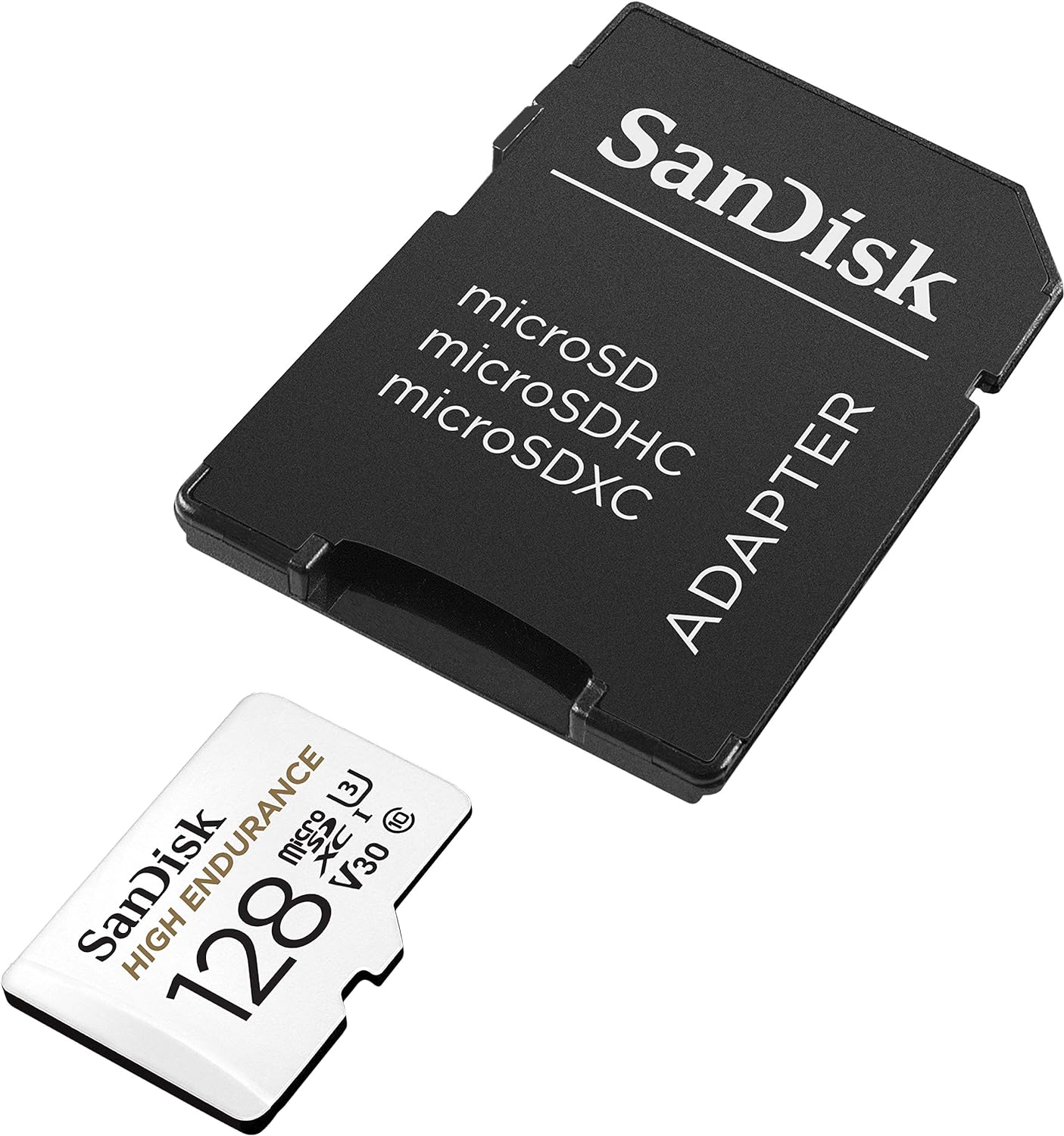 SanDisk 128GB High Endurance microSDXC card for IP cams & dash cams + SD adapter up to 10,000 Hours Full HD / 4K videos up to 100 MB/s UHS-I Class 10 U3 V30