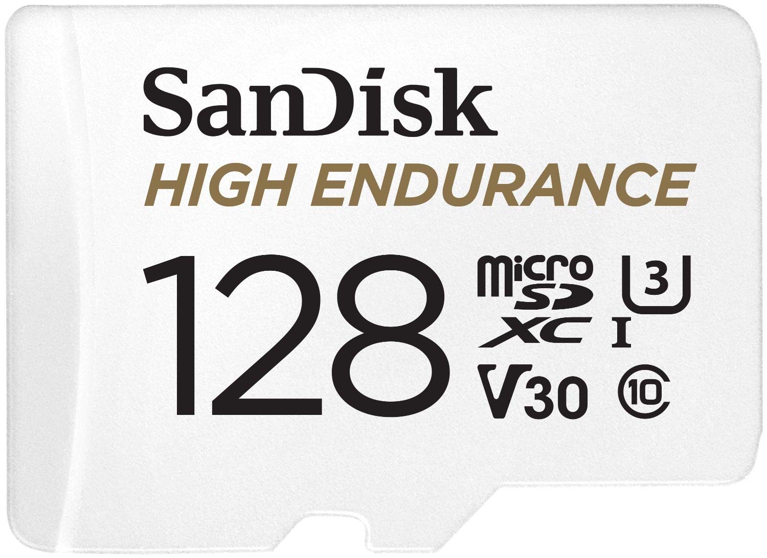 SanDisk 128GB High Endurance microSDXC card for IP cams & dash cams + SD adapter up to 10,000 Hours Full HD / 4K videos up to 100 MB/s UHS-I Class 10 U3 V30