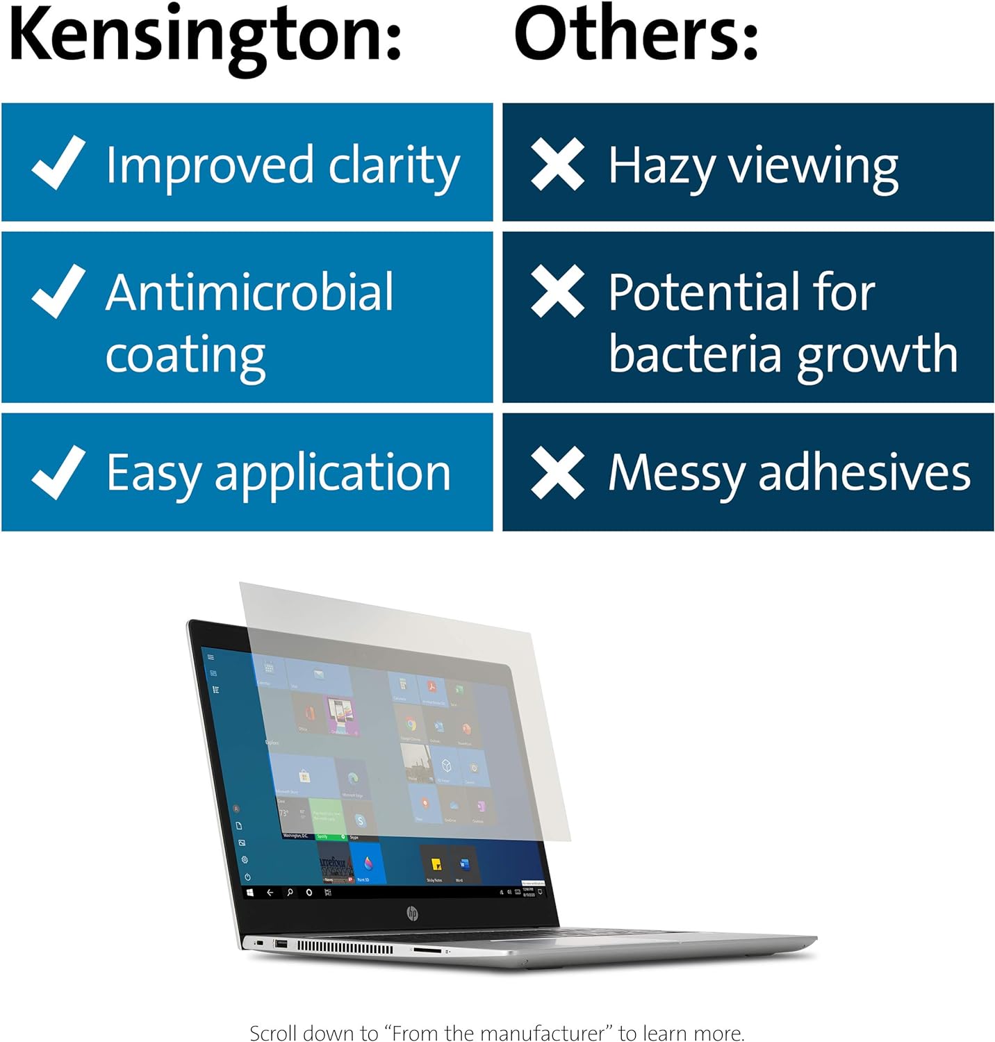 Kensington Anti Glare Laptop Screen Filter - Anti-Glare and Blue Light Reduction Laptop Filter for 14 inch Laptops, Glare & Reflection Reducing Screen Protector, Touch Screen Compatible (627553