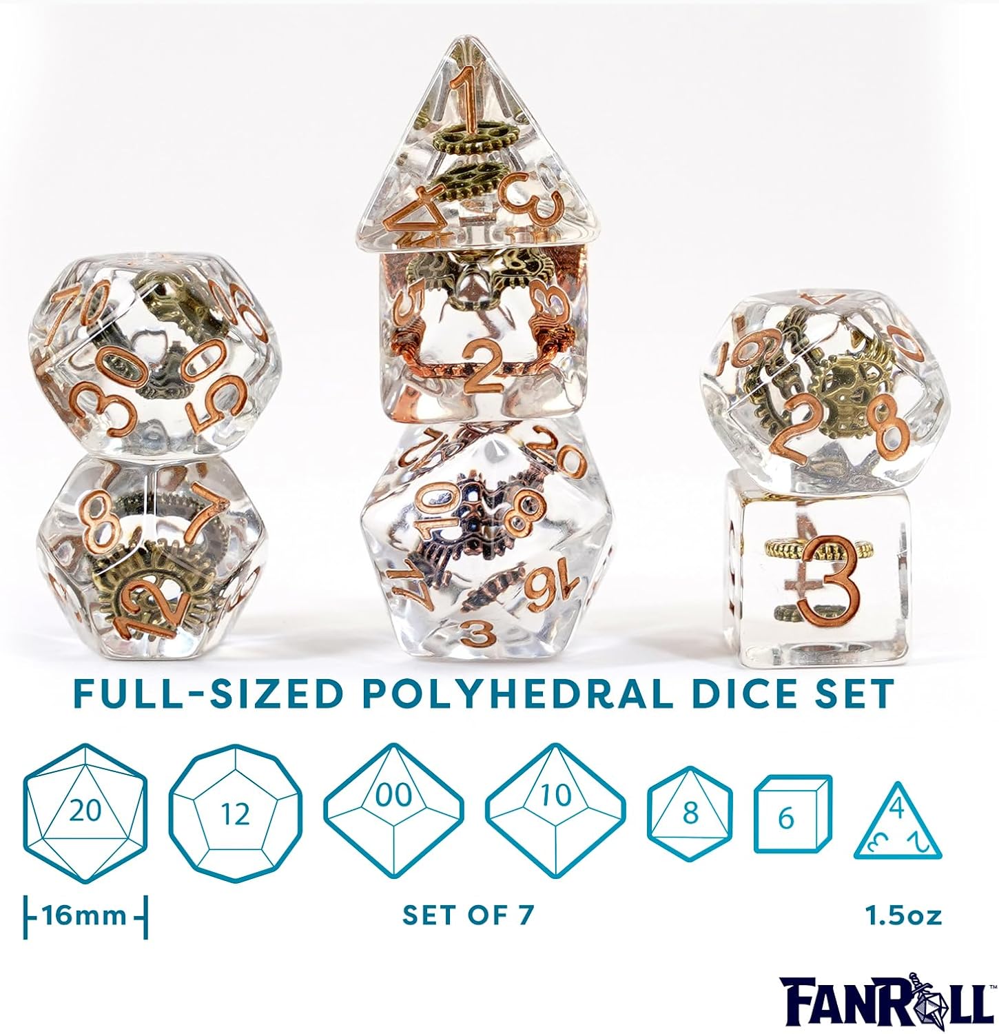 Resin Poly Dice Set: Gear Dice