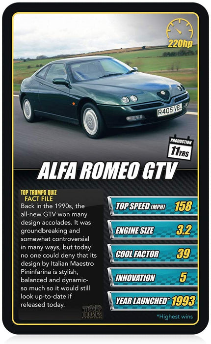 Top Trumps Juego de Cartas Sports Cars Classics, descubre Datos interesantes en Este Juego Educativo Que Incluye la Velocidad máxima del Pagani Huayra, más de 2 Jugadores es un Gran Regalo para